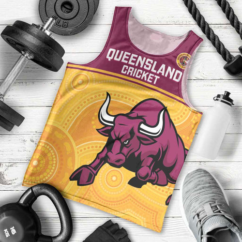 Custom Australia Queensland Cricket Men Tank Top Go Bulls - Aboriginal Art