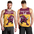 Custom Australia Queensland Cricket Men Tank Top Go Bulls - Aboriginal Art