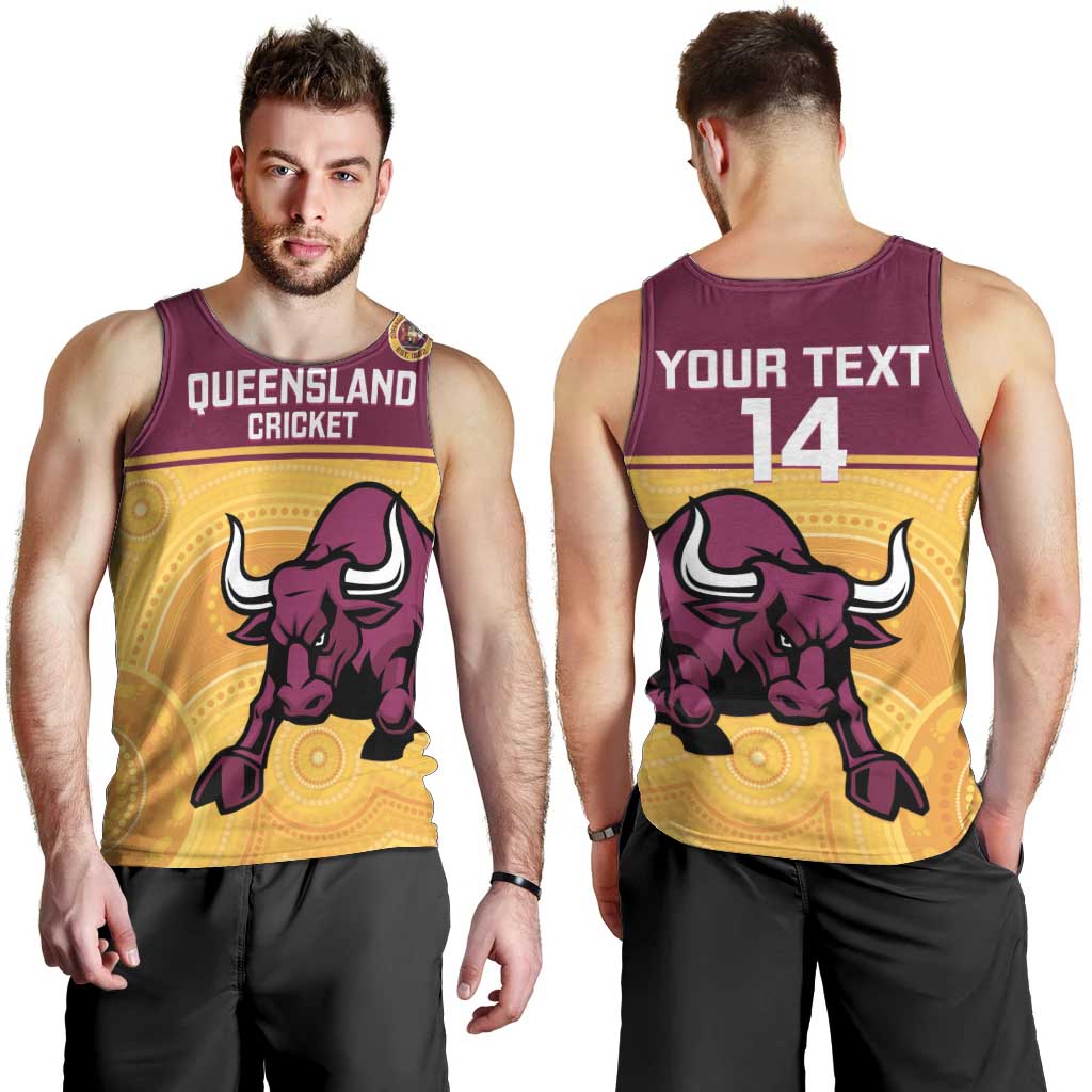 Custom Australia Queensland Cricket Men Tank Top Go Bulls - Aboriginal Art