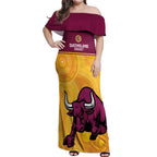Custom Australia Queensland Cricket Off Shoulder Maxi Dress Go Bulls - Aboriginal Art