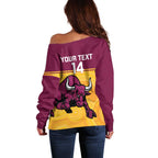 Custom Australia Queensland Cricket Off Shoulder Sweater Go Bulls - Aboriginal Art