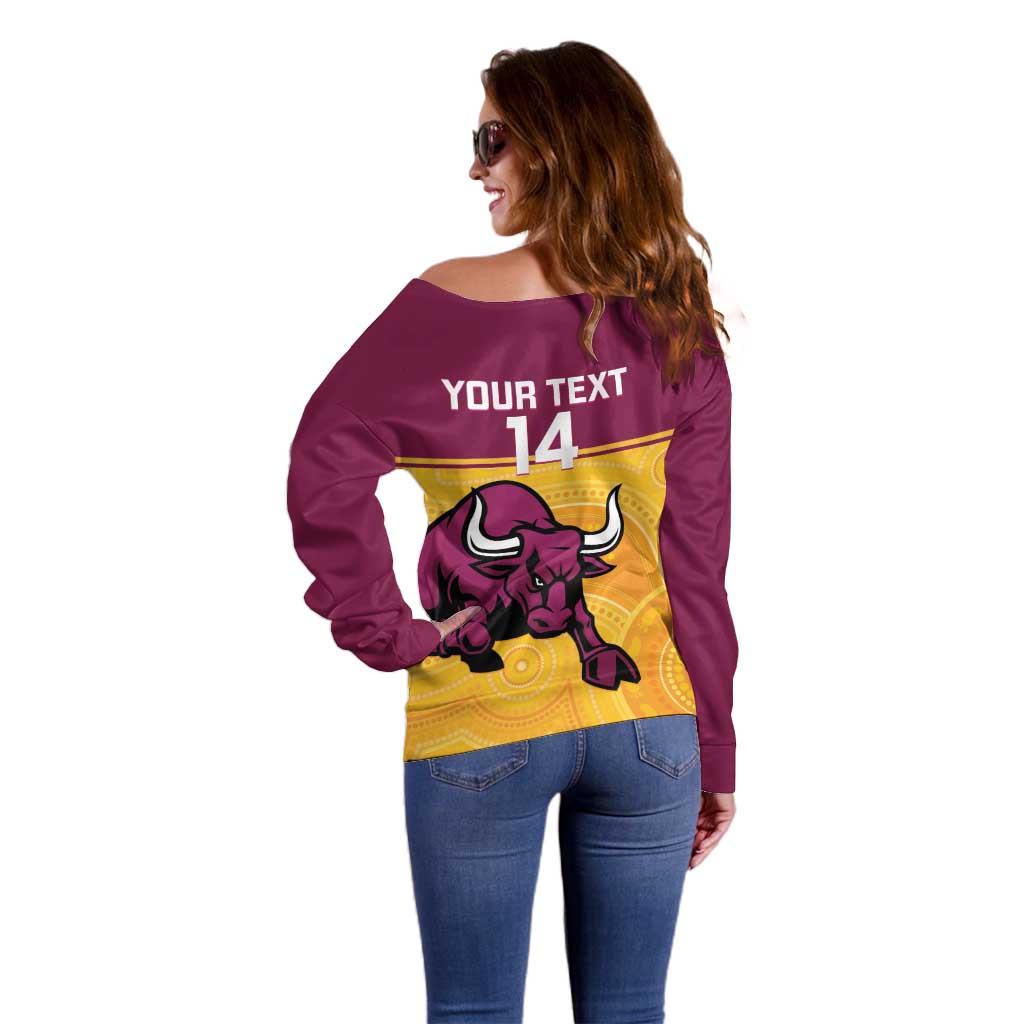 Custom Australia Queensland Cricket Off Shoulder Sweater Go Bulls - Aboriginal Art