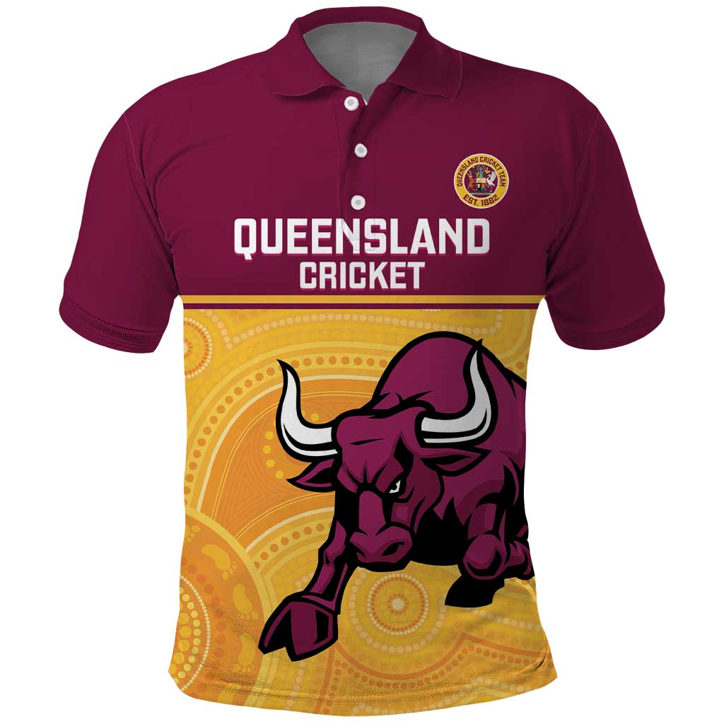 Custom Australia Queensland Cricket Polo Shirt Go Bulls - Aboriginal Art
