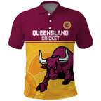 Custom Australia Queensland Cricket Polo Shirt Go Bulls - Aboriginal Art