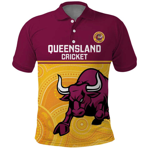 Custom Australia Queensland Cricket Polo Shirt Go Bulls - Aboriginal Art