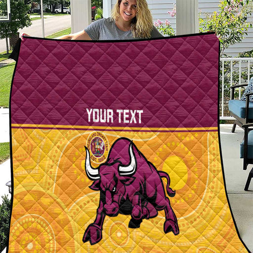 Custom Australia Queensland Cricket Quilt Go Bulls - Aboriginal Art