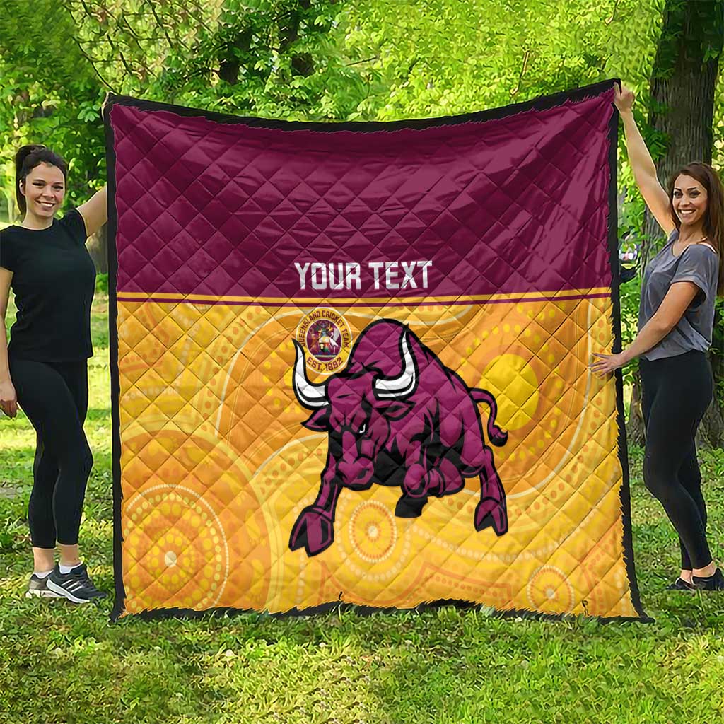 Custom Australia Queensland Cricket Quilt Go Bulls - Aboriginal Art
