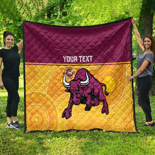 Custom Australia Queensland Cricket Quilt Go Bulls - Aboriginal Art