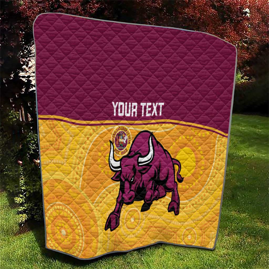 Custom Australia Queensland Cricket Quilt Go Bulls - Aboriginal Art