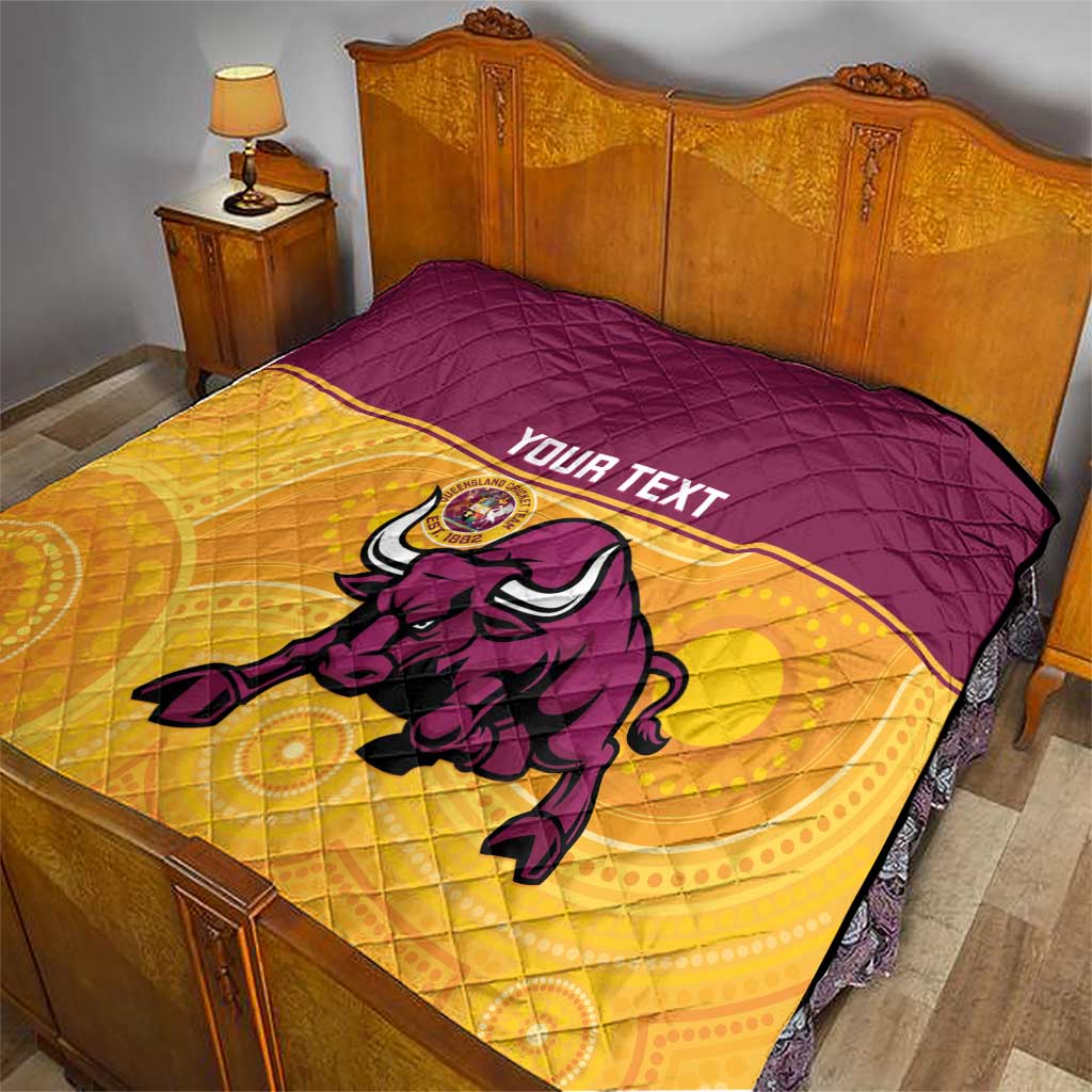 Custom Australia Queensland Cricket Quilt Go Bulls - Aboriginal Art