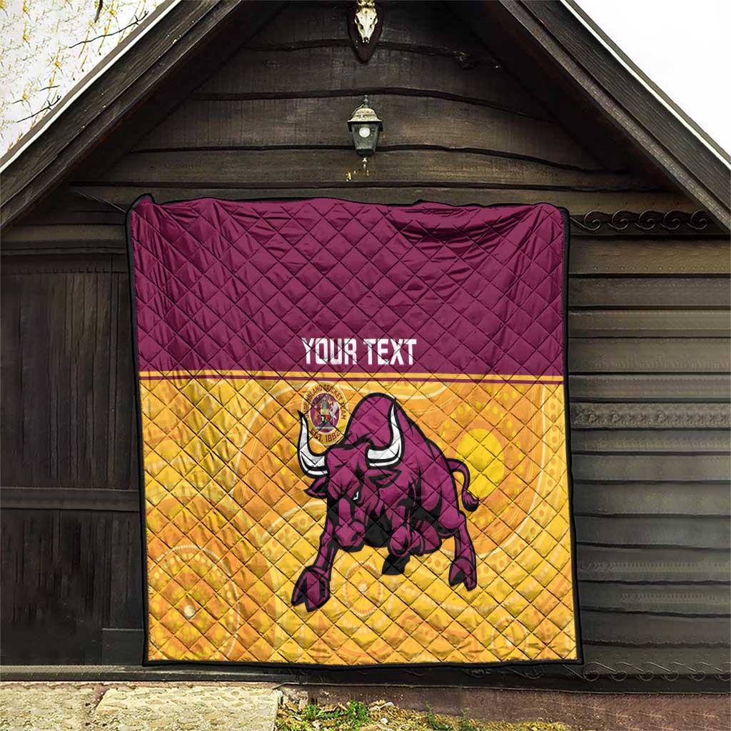 Custom Australia Queensland Cricket Quilt Go Bulls - Aboriginal Art