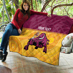 Custom Australia Queensland Cricket Quilt Go Bulls - Aboriginal Art