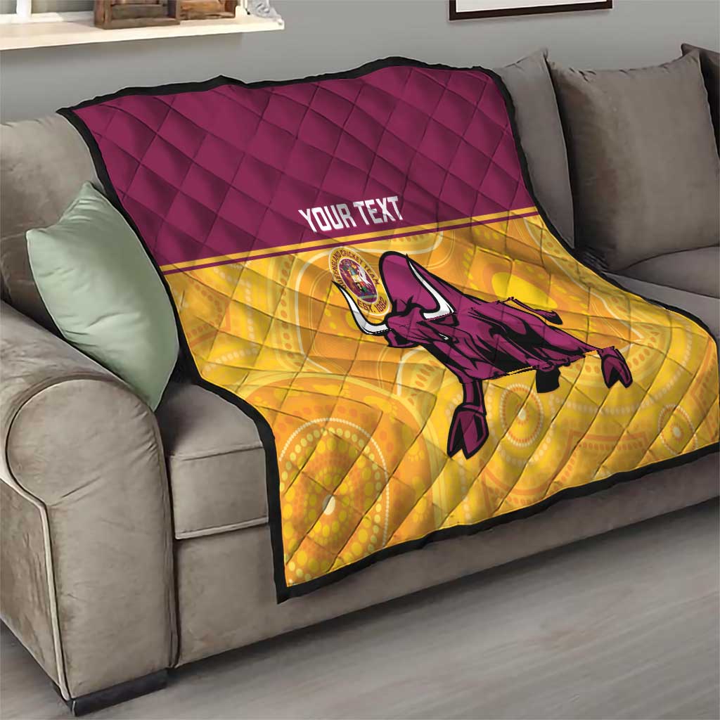 Custom Australia Queensland Cricket Quilt Go Bulls - Aboriginal Art