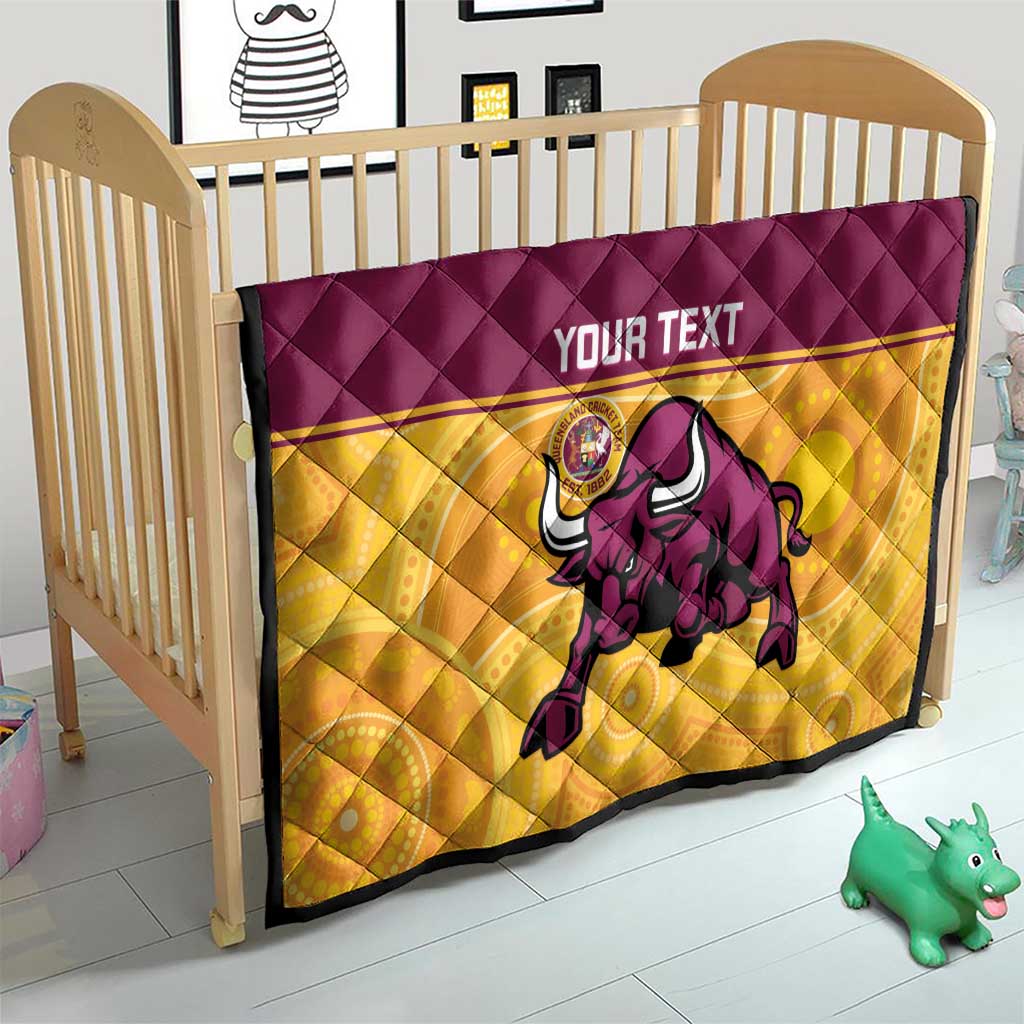 Custom Australia Queensland Cricket Quilt Go Bulls - Aboriginal Art