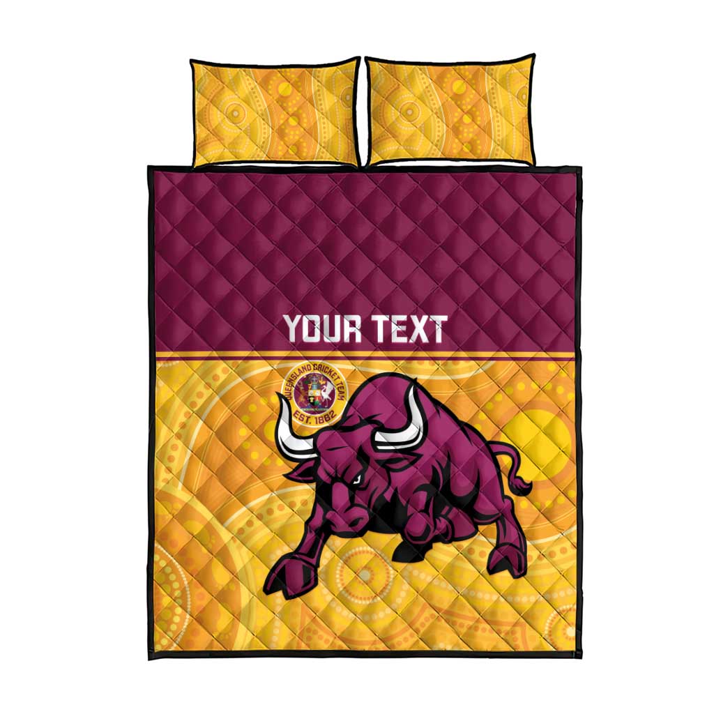 Custom Australia Queensland Cricket Quilt Bed Set Go Bulls - Aboriginal Art