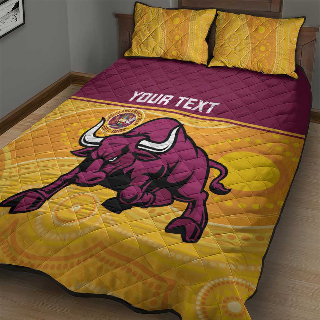 Custom Australia Queensland Cricket Quilt Bed Set Go Bulls - Aboriginal Art