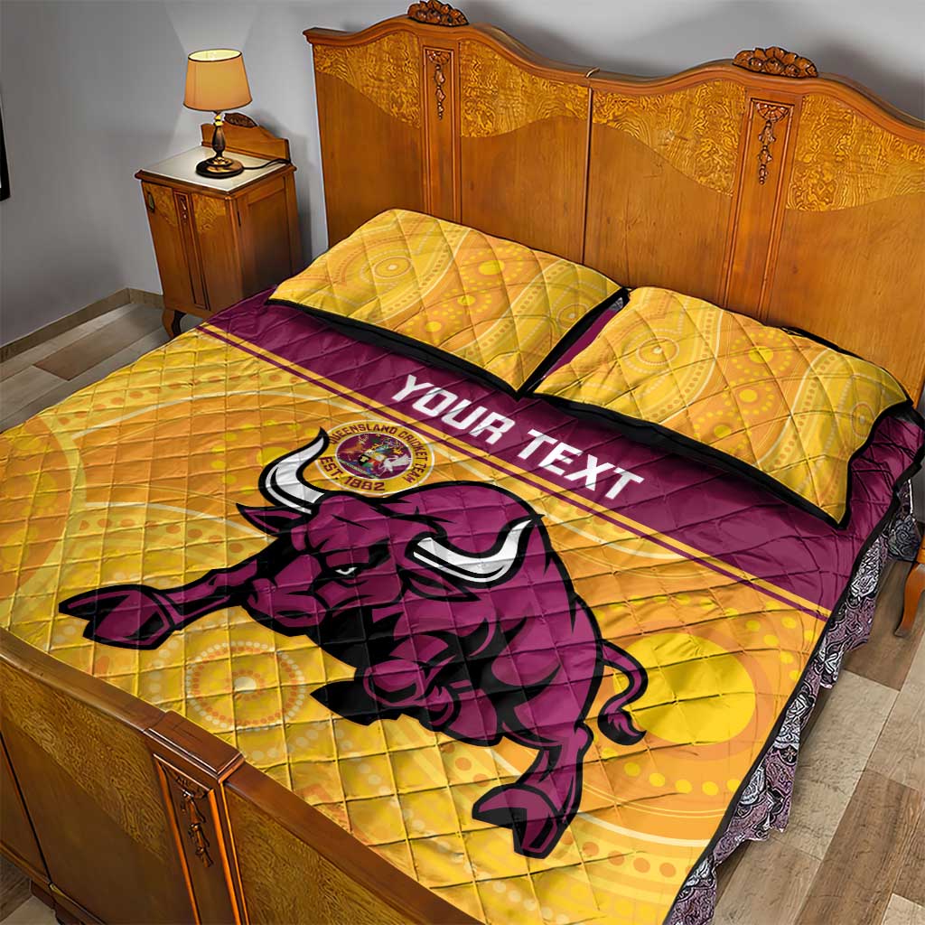 Custom Australia Queensland Cricket Quilt Bed Set Go Bulls - Aboriginal Art