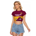 Custom Australia Queensland Cricket Raglan Cropped T Shirt Go Bulls - Aboriginal Art
