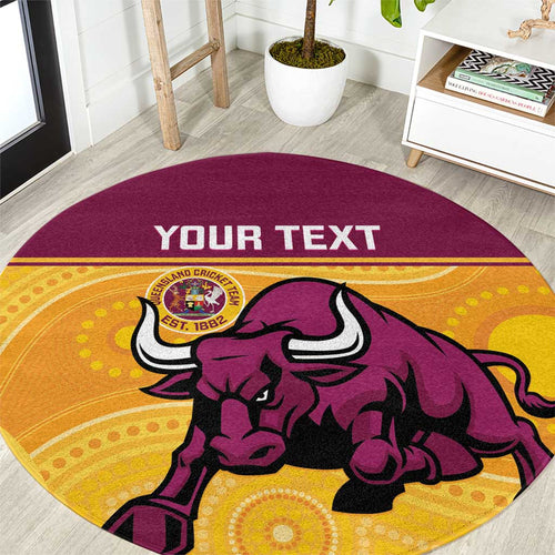 Custom Australia Queensland Cricket Round Carpet Go Bulls - Aboriginal Art