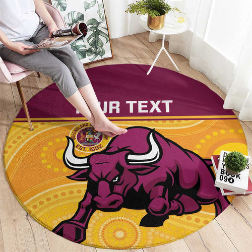 Custom Australia Queensland Cricket Round Carpet Go Bulls - Aboriginal Art