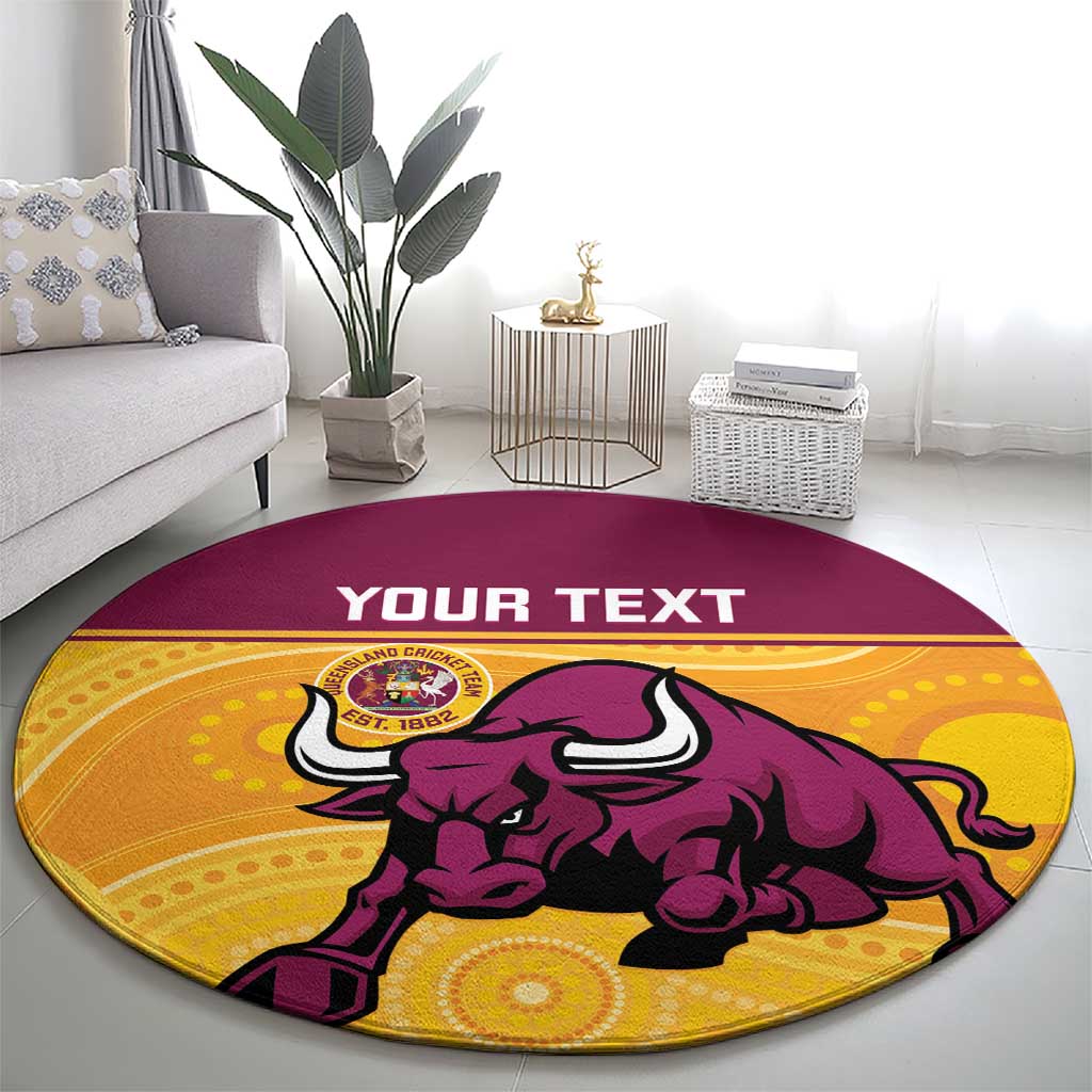 Custom Australia Queensland Cricket Round Carpet Go Bulls - Aboriginal Art