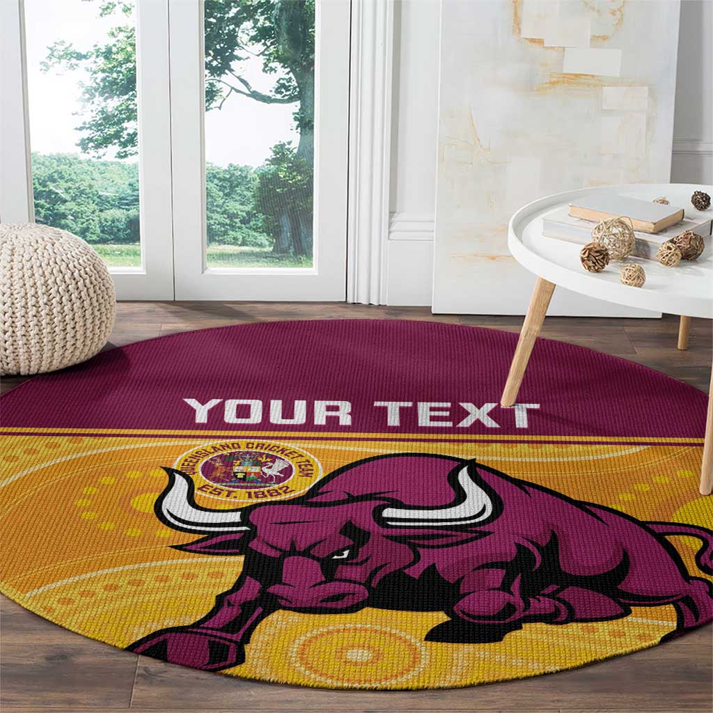 Custom Australia Queensland Cricket Round Carpet Go Bulls - Aboriginal Art