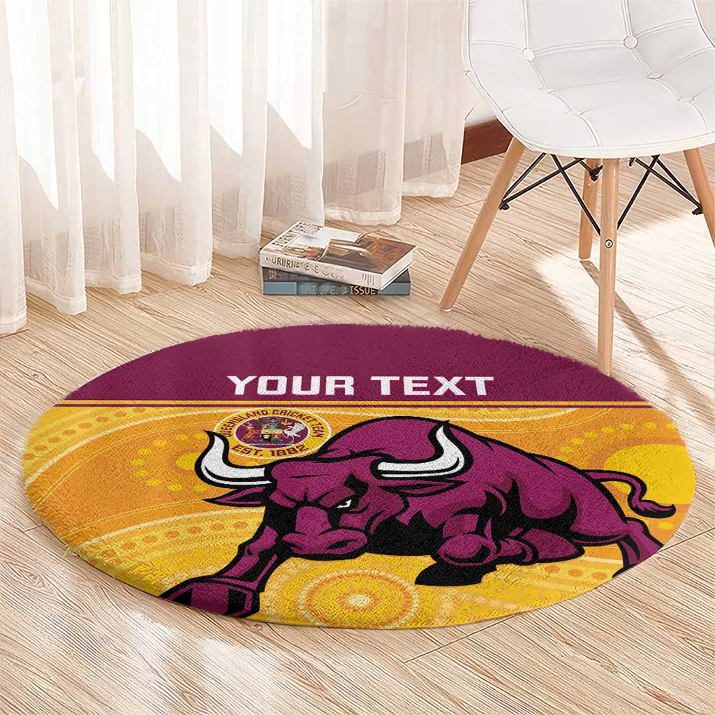Custom Australia Queensland Cricket Round Carpet Go Bulls - Aboriginal Art