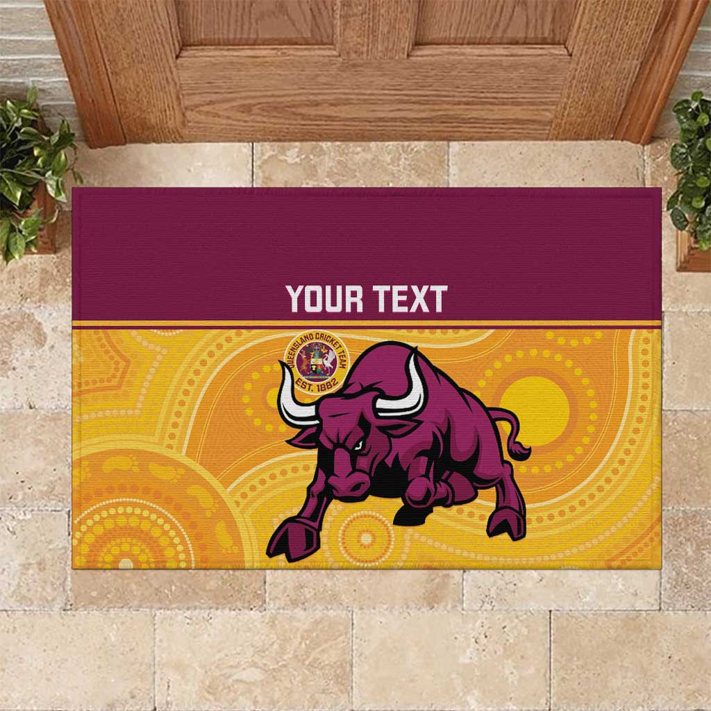 Custom Australia Queensland Cricket Rubber Doormat Go Bulls - Aboriginal Art