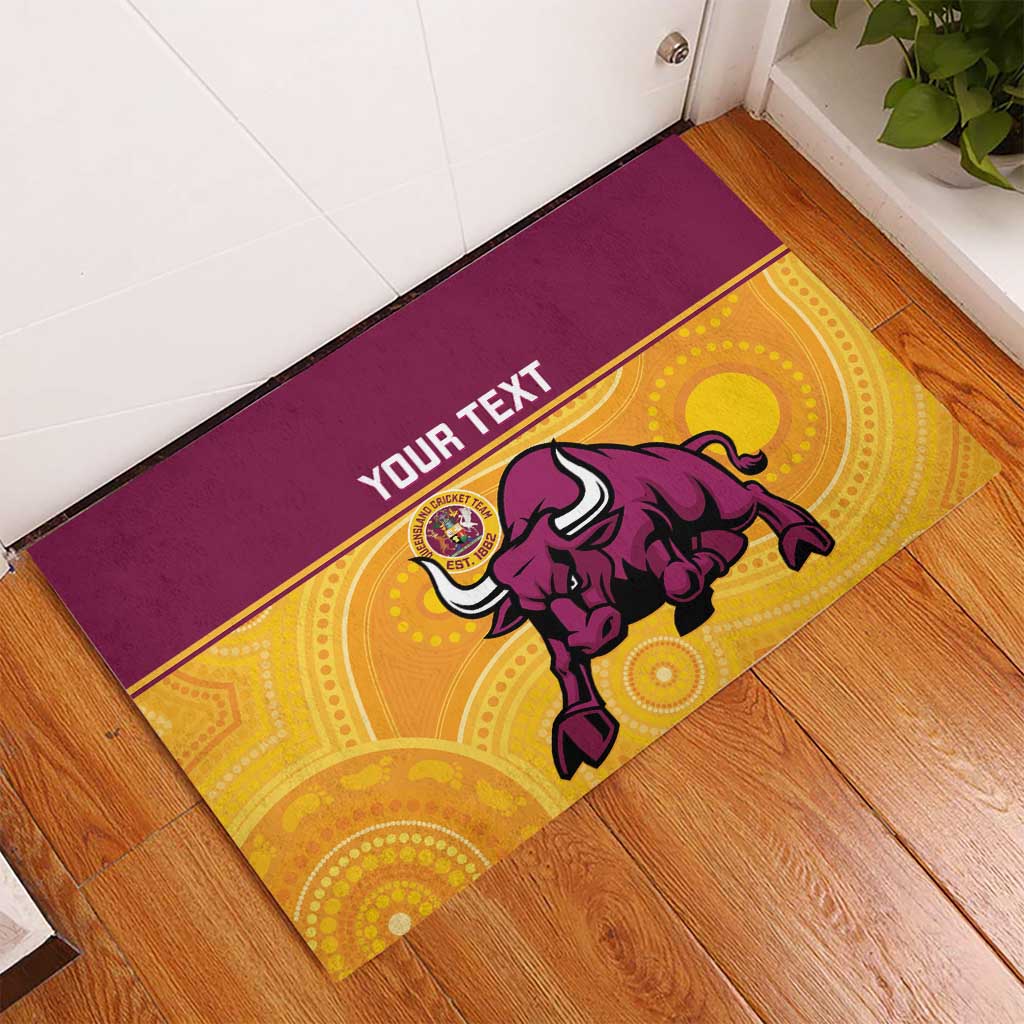 Custom Australia Queensland Cricket Rubber Doormat Go Bulls - Aboriginal Art