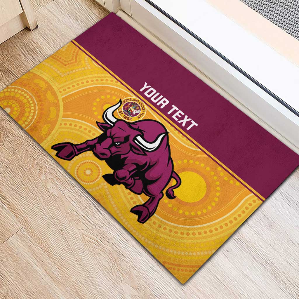 Custom Australia Queensland Cricket Rubber Doormat Go Bulls - Aboriginal Art