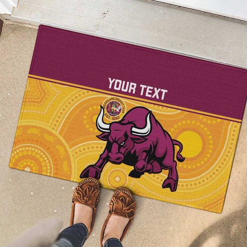 Custom Australia Queensland Cricket Rubber Doormat Go Bulls - Aboriginal Art