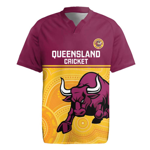 Custom Australia Queensland Cricket Rugby Jersey Go Bulls - Aboriginal Art