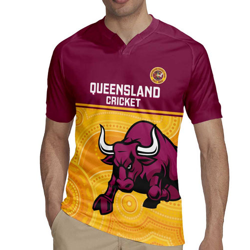 Custom Australia Queensland Cricket Rugby Jersey Go Bulls - Aboriginal Art