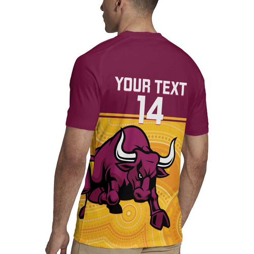 Custom Australia Queensland Cricket Rugby Jersey Go Bulls - Aboriginal Art