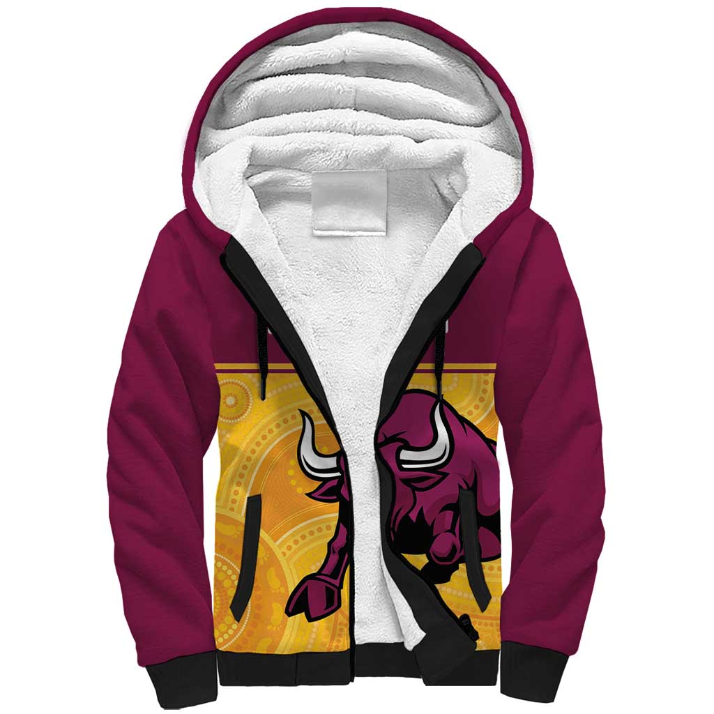 Custom Australia Queensland Cricket Sherpa Hoodie Go Bulls - Aboriginal Art