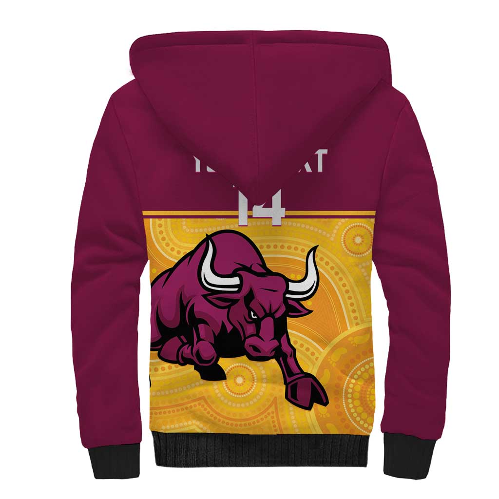 Custom Australia Queensland Cricket Sherpa Hoodie Go Bulls - Aboriginal Art