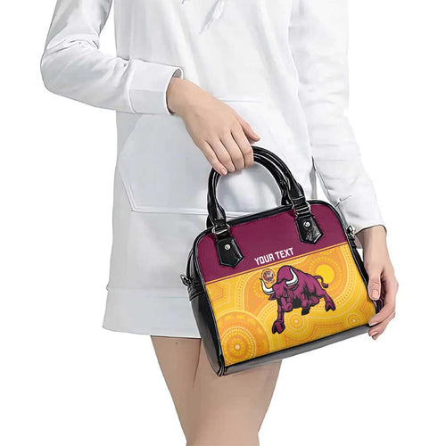 Custom Australia Queensland Cricket Shoulder Handbag Go Bulls - Aboriginal Art