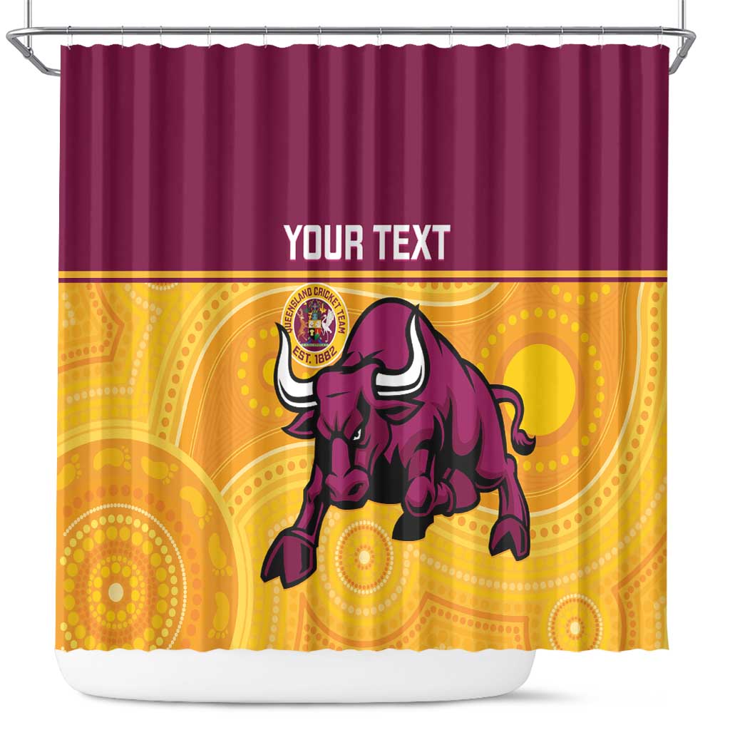 Custom Australia Queensland Cricket Shower Curtain Go Bulls - Aboriginal Art