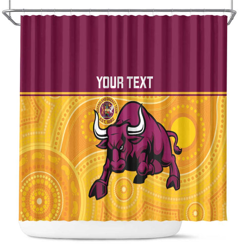 Custom Australia Queensland Cricket Shower Curtain Go Bulls - Aboriginal Art