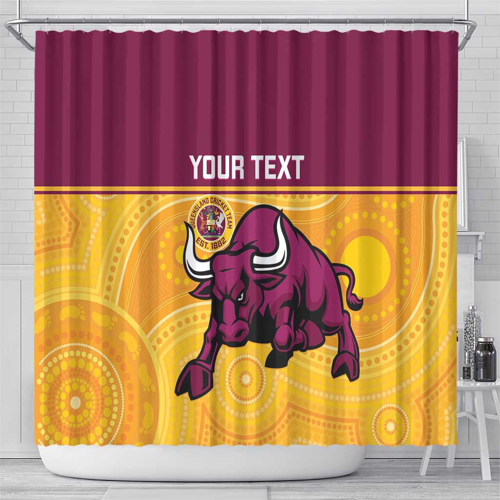 Custom Australia Queensland Cricket Shower Curtain Go Bulls - Aboriginal Art