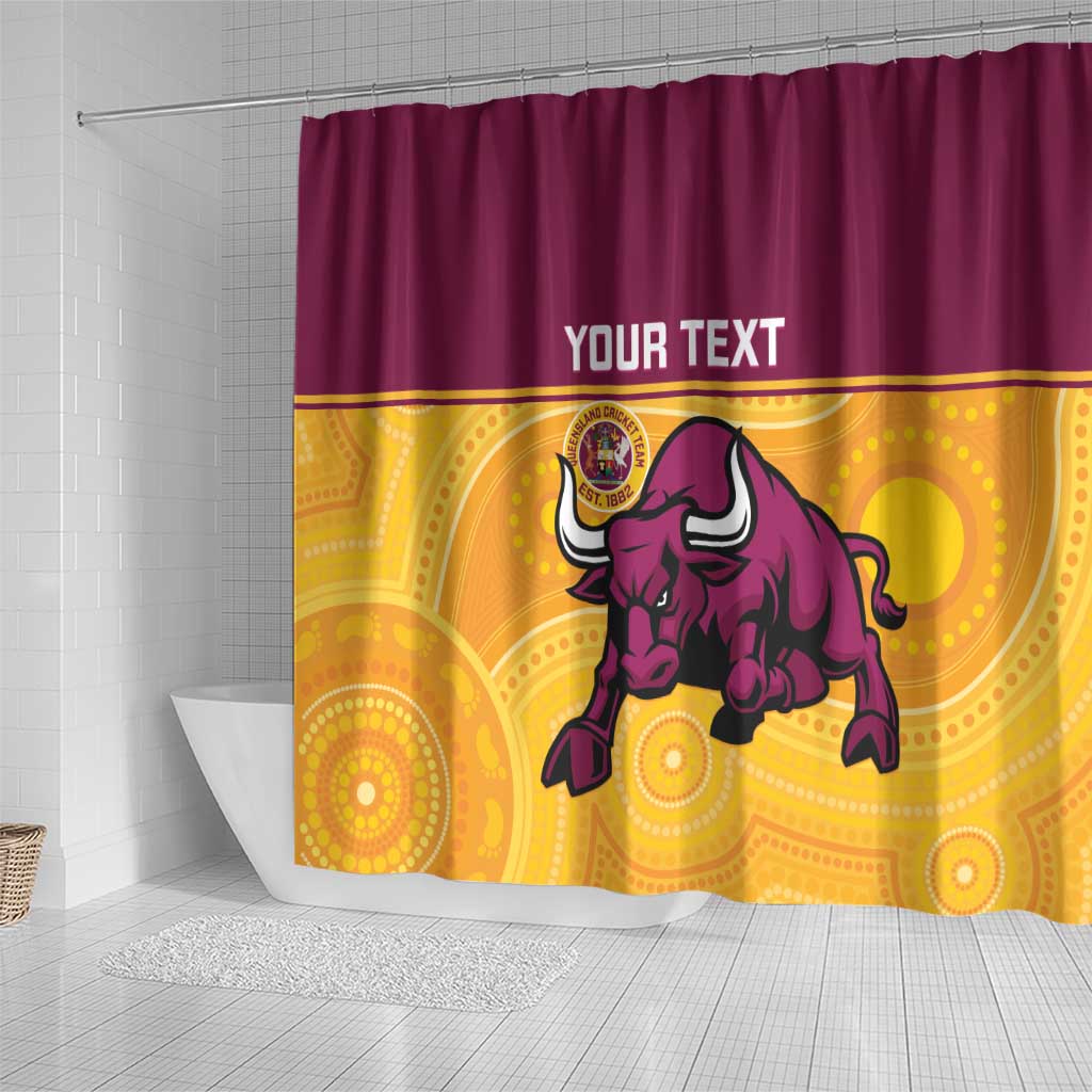 Custom Australia Queensland Cricket Shower Curtain Go Bulls - Aboriginal Art