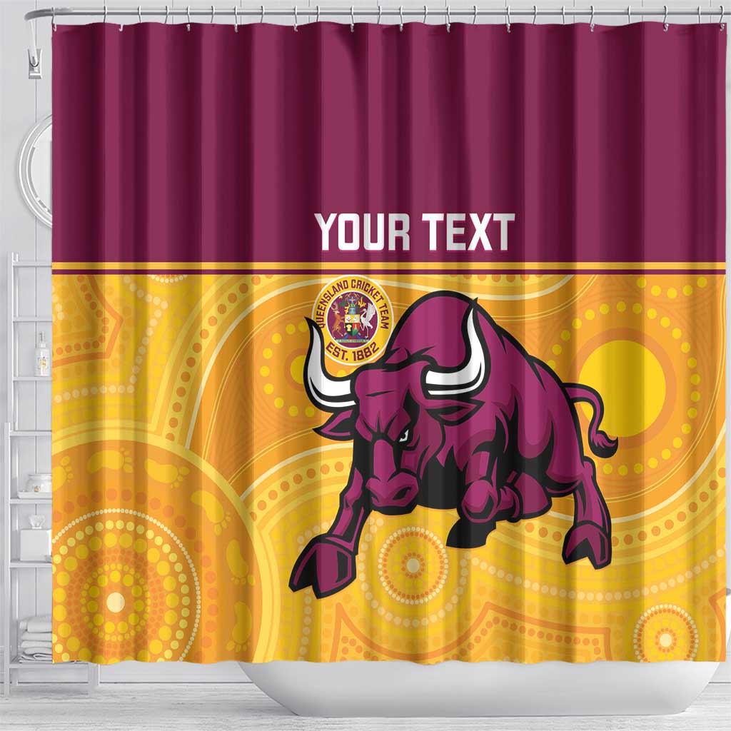 Custom Australia Queensland Cricket Shower Curtain Go Bulls - Aboriginal Art