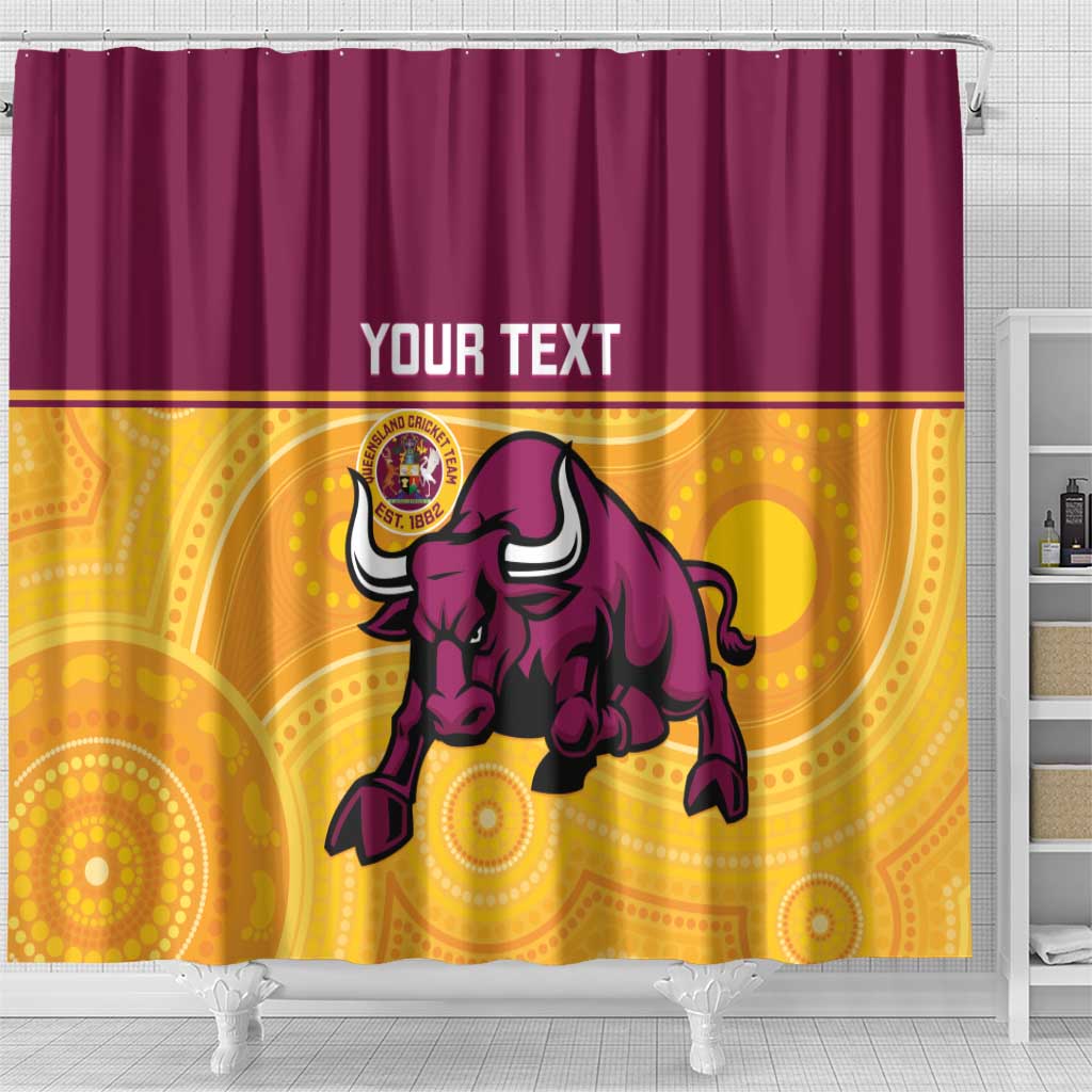 Custom Australia Queensland Cricket Shower Curtain Go Bulls - Aboriginal Art