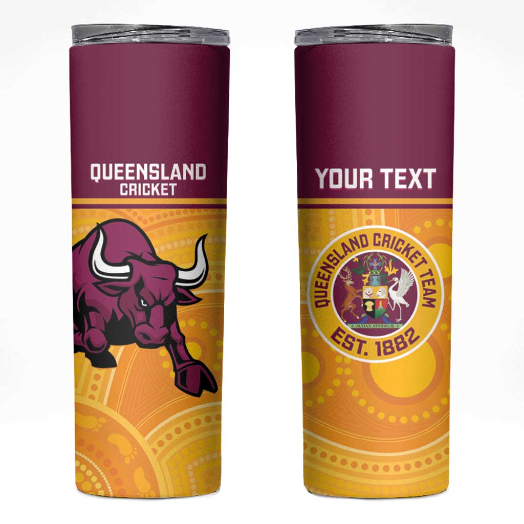 Custom Australia Queensland Cricket Skinny Tumbler Go Bulls - Aboriginal Art