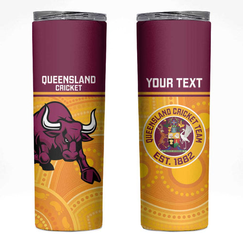 Custom Australia Queensland Cricket Skinny Tumbler Go Bulls - Aboriginal Art
