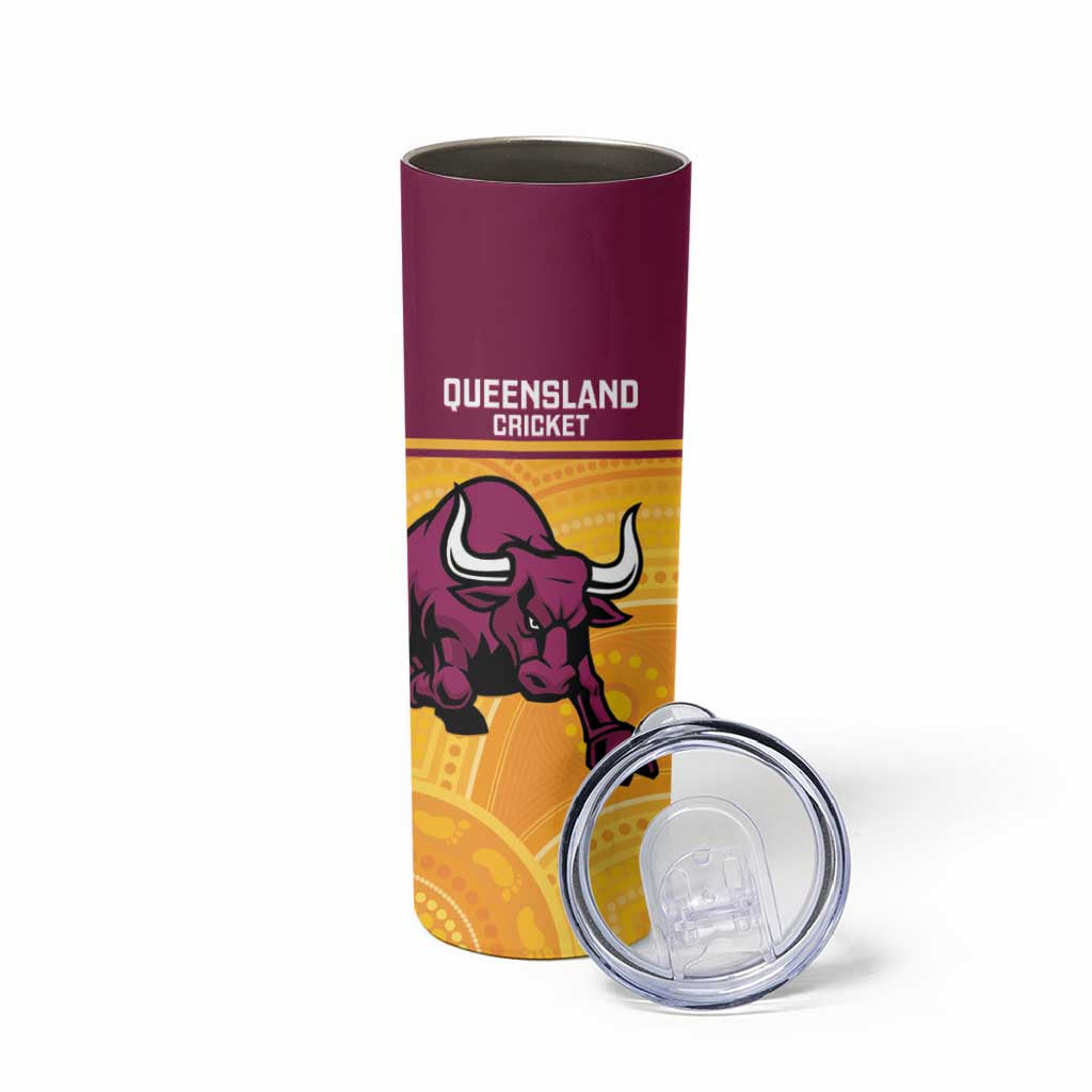 Custom Australia Queensland Cricket Skinny Tumbler Go Bulls - Aboriginal Art