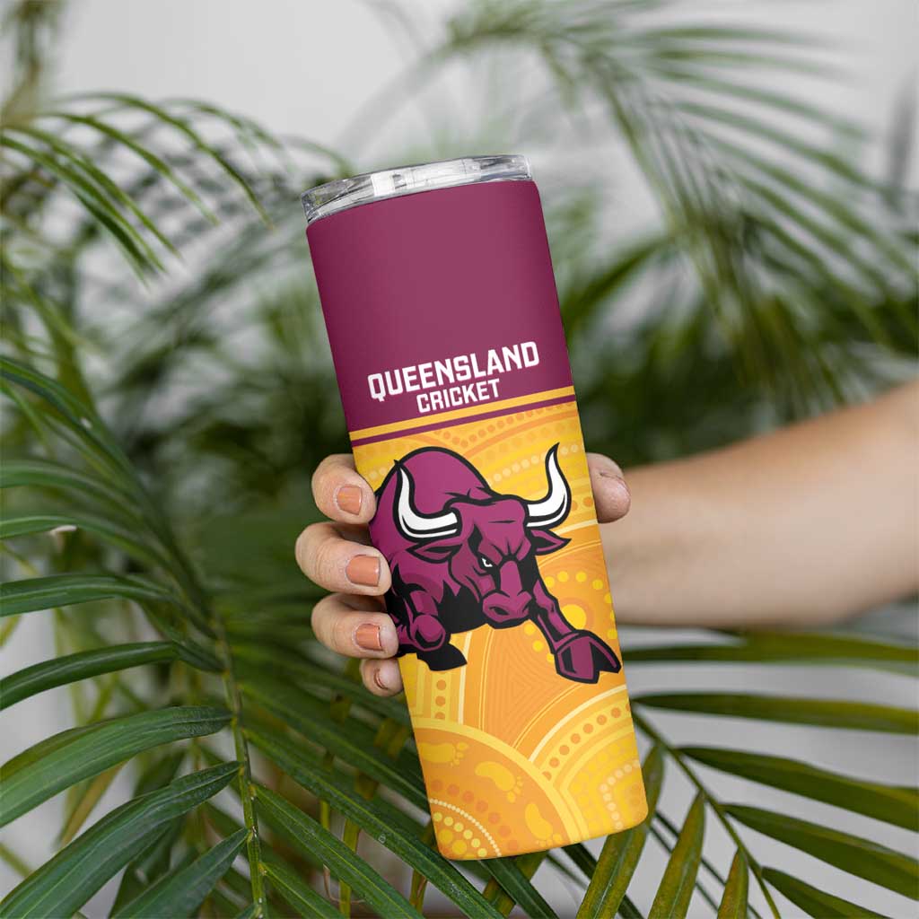 Custom Australia Queensland Cricket Skinny Tumbler Go Bulls - Aboriginal Art