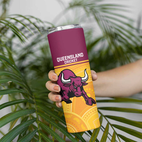 Custom Australia Queensland Cricket Skinny Tumbler Go Bulls - Aboriginal Art