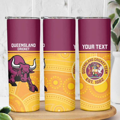 Custom Australia Queensland Cricket Skinny Tumbler Go Bulls - Aboriginal Art