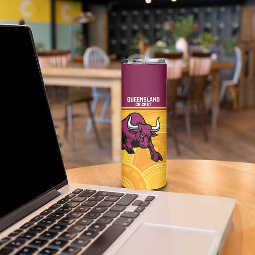 Custom Australia Queensland Cricket Skinny Tumbler Go Bulls - Aboriginal Art